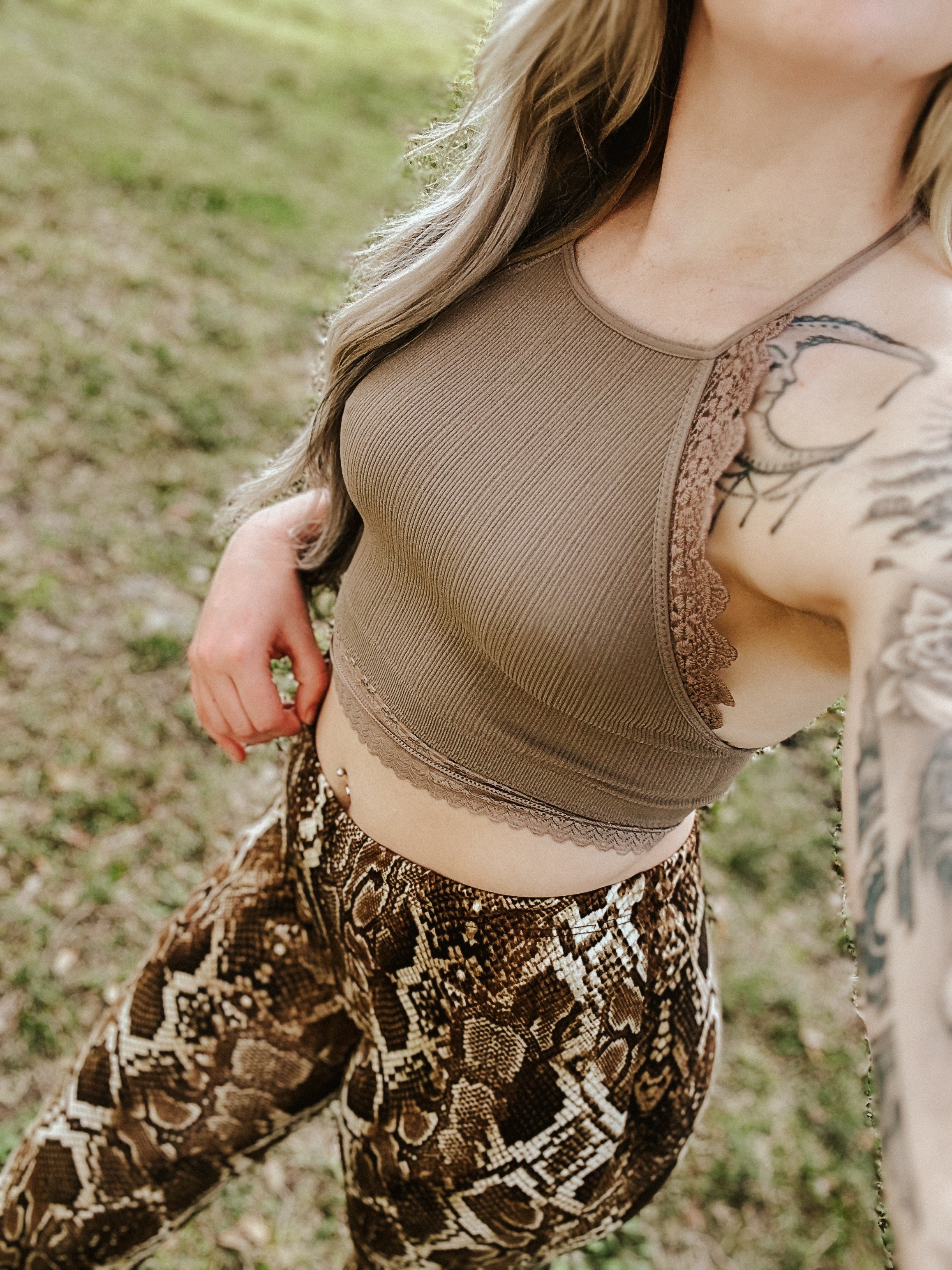 Light Of The Moon Crochet Trim Bralette - Mocha