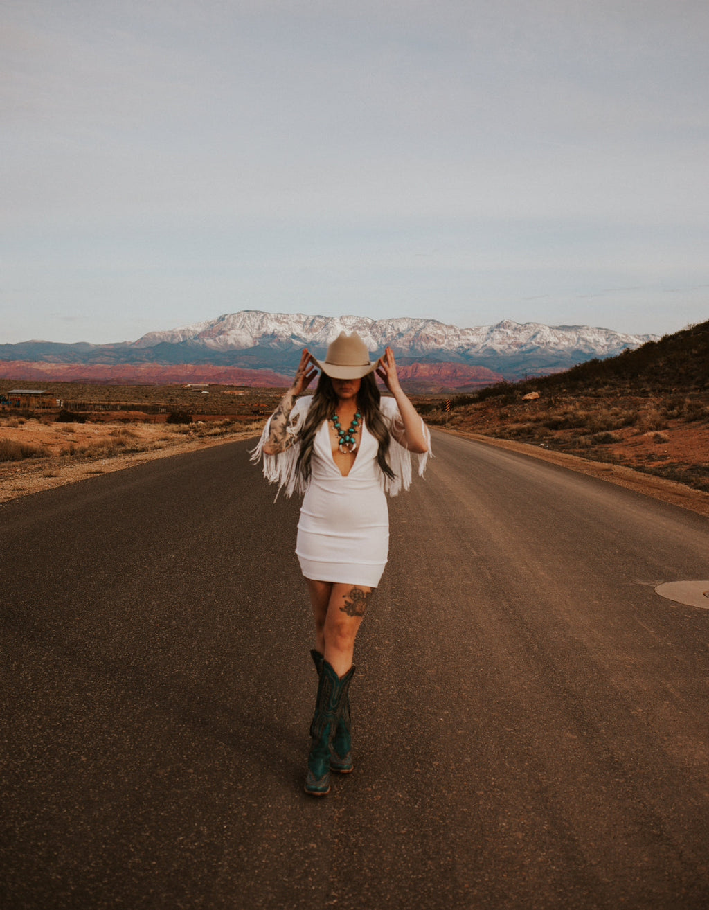 Dallas' Fringe Deep Neck Mini Dress