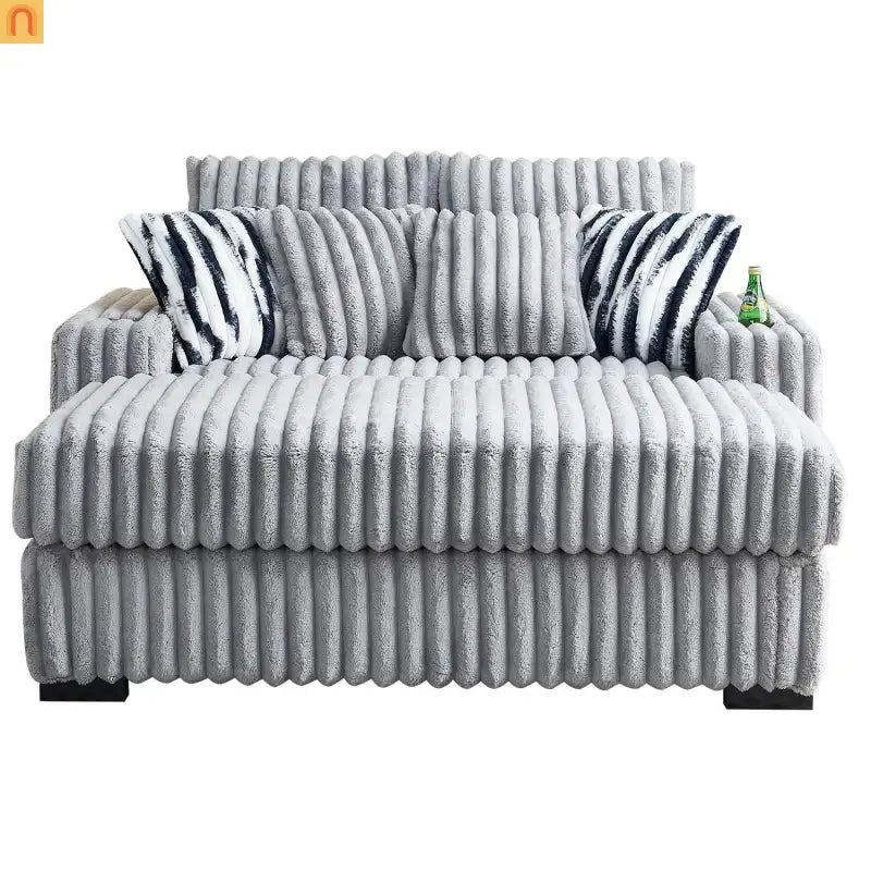 Loveseat Modern Light Grey Fabric with Ottoman Built in Bluetooth Speaker