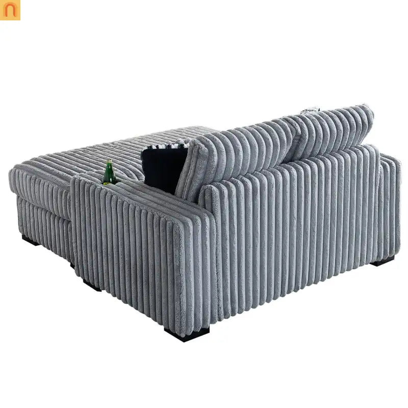 Loveseat Modern Light Grey Fabric with Ottoman Built in Bluetooth Speaker