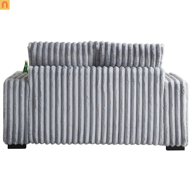 Loveseat Modern Light Grey Fabric with Ottoman Built in Bluetooth Speaker